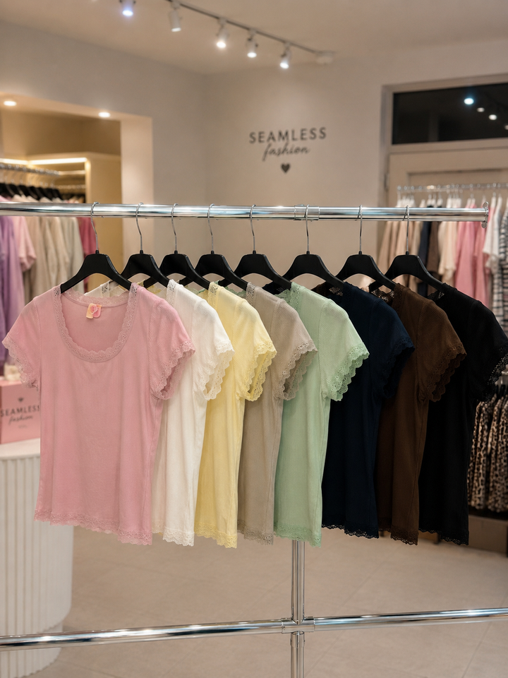 BASIC SHIRT mit Spitze - versch. Farben