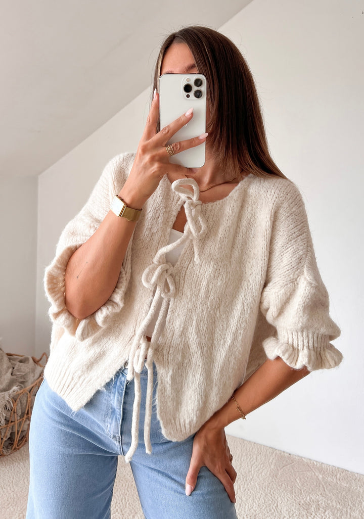 3/4 ARM SCHLEIFEN STRICKJACKE - beige