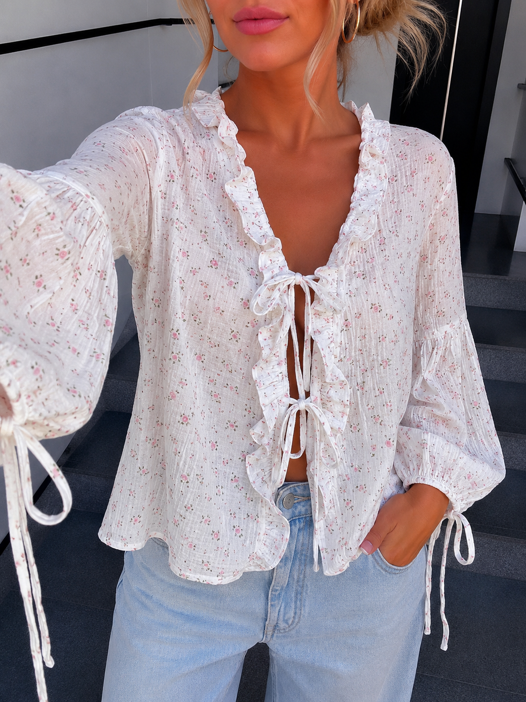 MUSSELIN CUTE SCHLEIFEN BLUSE - versch. Farben
