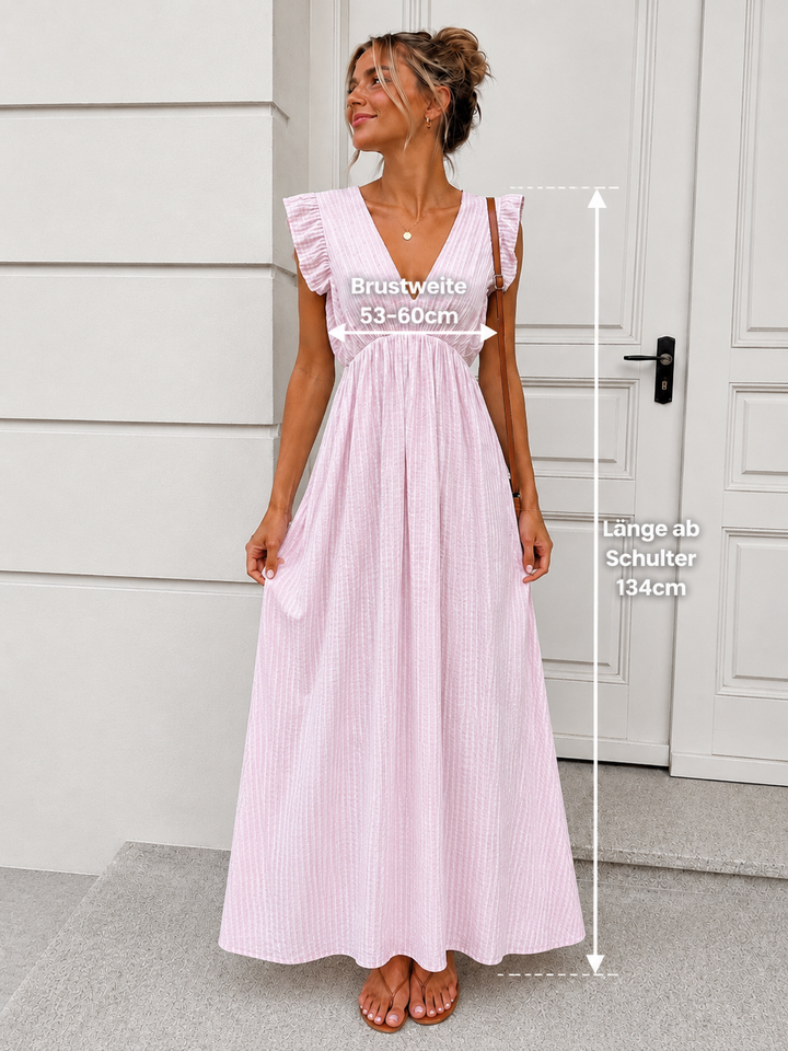 LANGES MUSSELIN KLEID mit feinen Streifen - versch. Farben