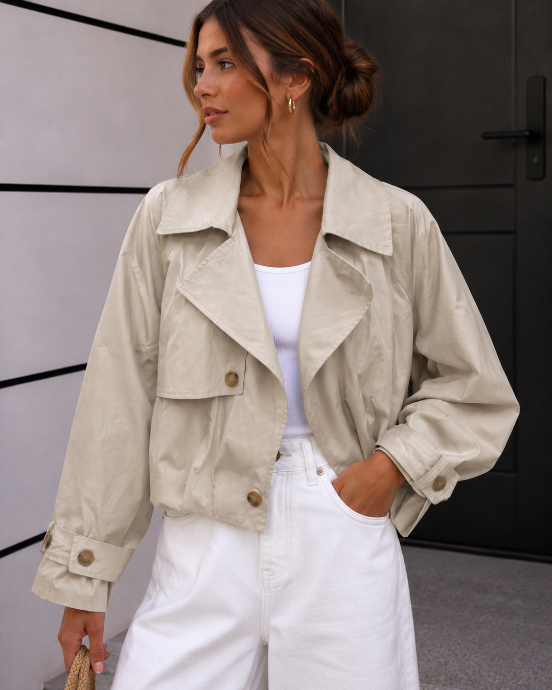 KURZE LOCKERE TRENCHJACKE - beige
