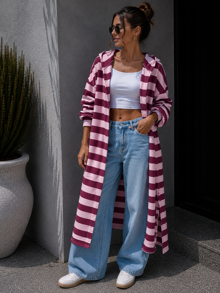 LANGE STREIFEN SWEATJACKE mit Kapuze - versch. Farben