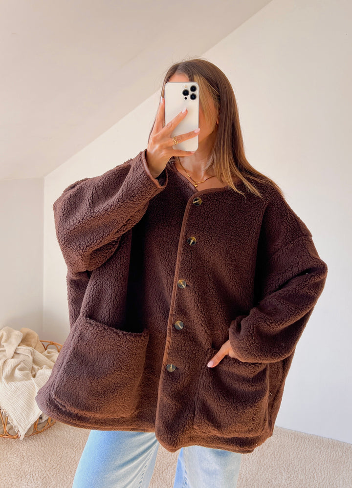 ULTRA OVERSIZE TEDDY JACKE - braun