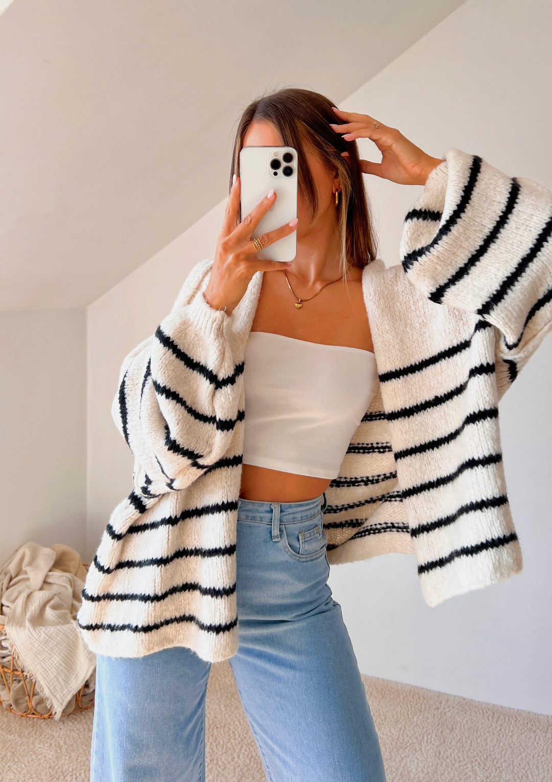 STREIFEN OVERSIZE STRICKJACKE MELLO - beige