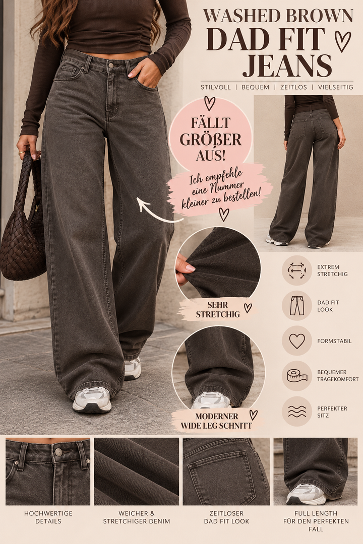WASHED BROWN DAD FIT JEANS