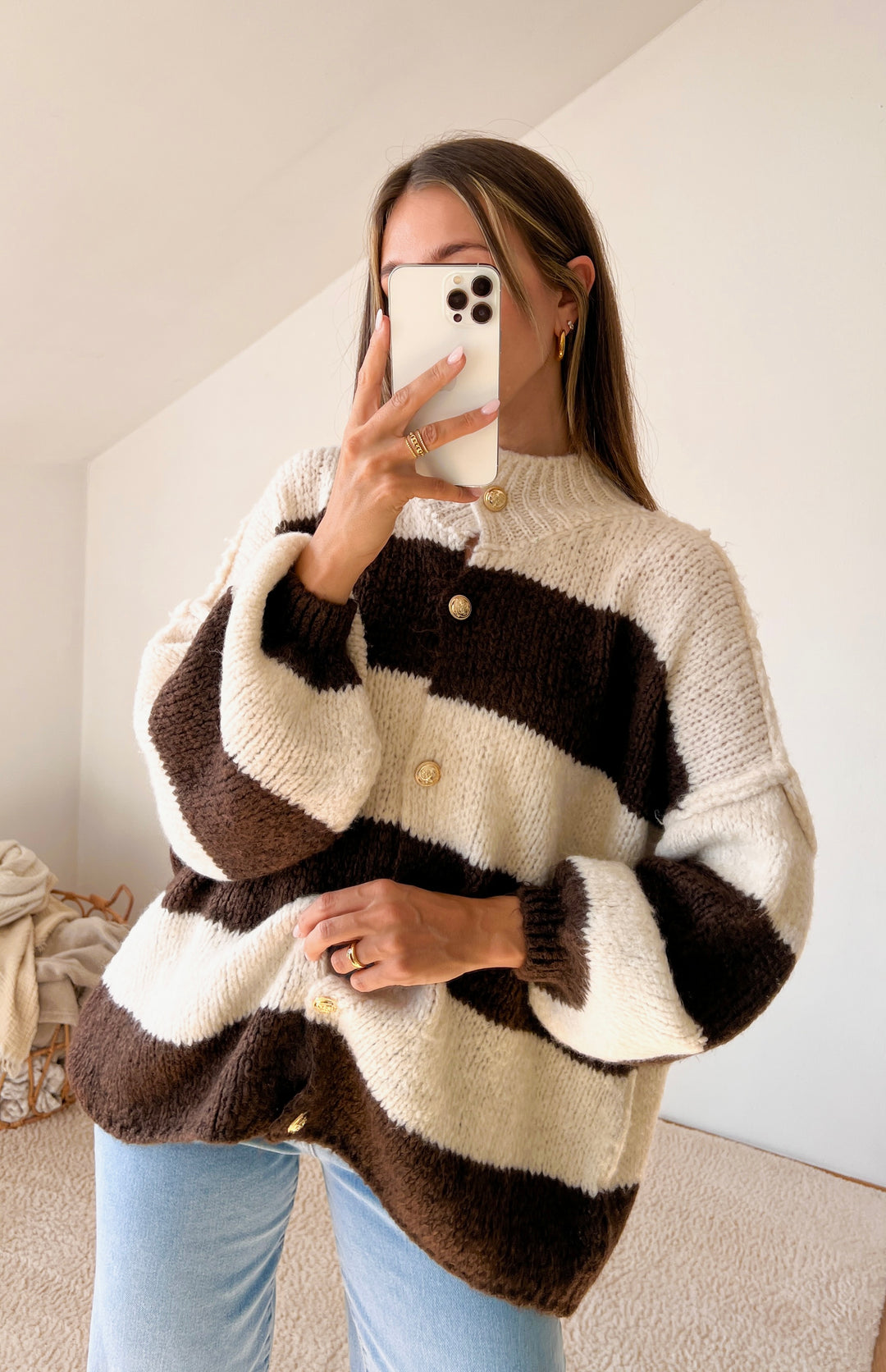 STREIFEN STRICKJACKE MAIRA - beige braun