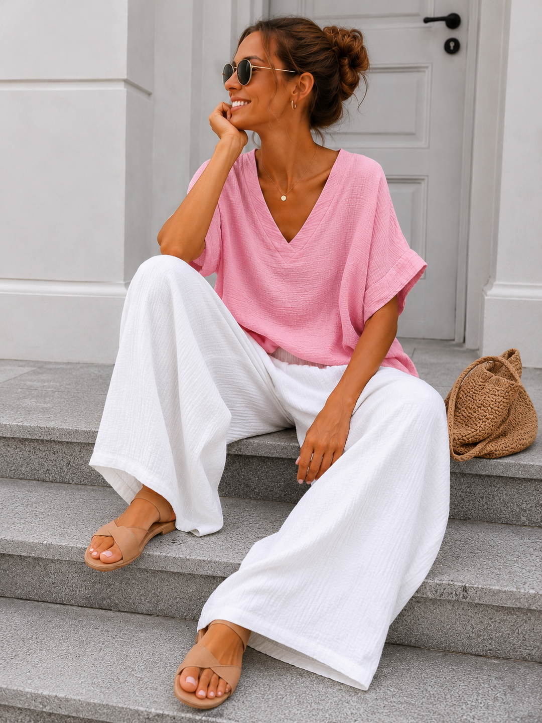 MUSSELIN SHIRT GINA mit V Ausschnitt - versch. Farben