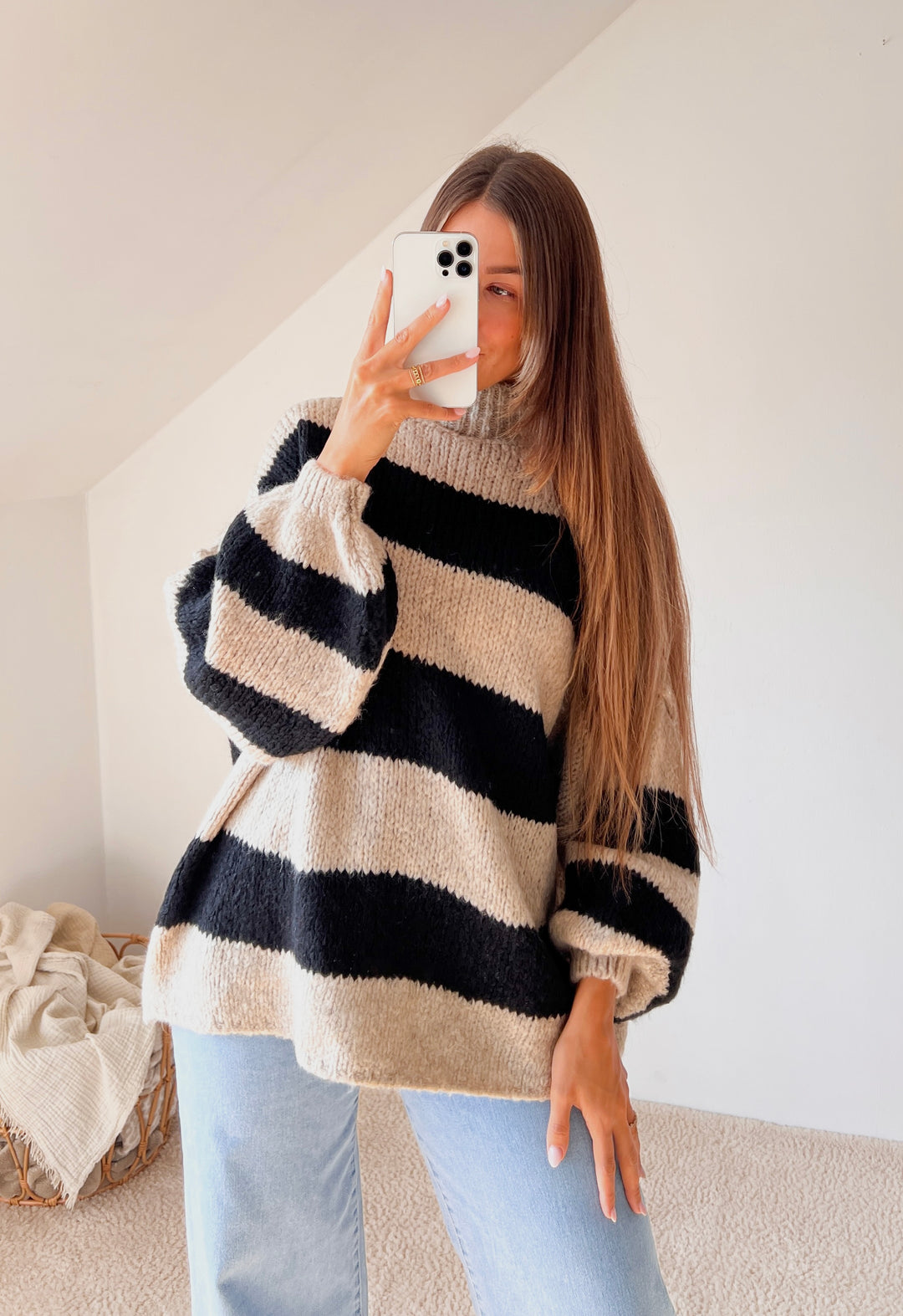 STREIFEN STRICKPULLOVER MAIRA - taupe schwarz