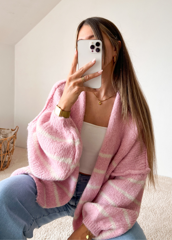 STREIFEN OVERSIZE STRICKJACKE MELLO - rosa