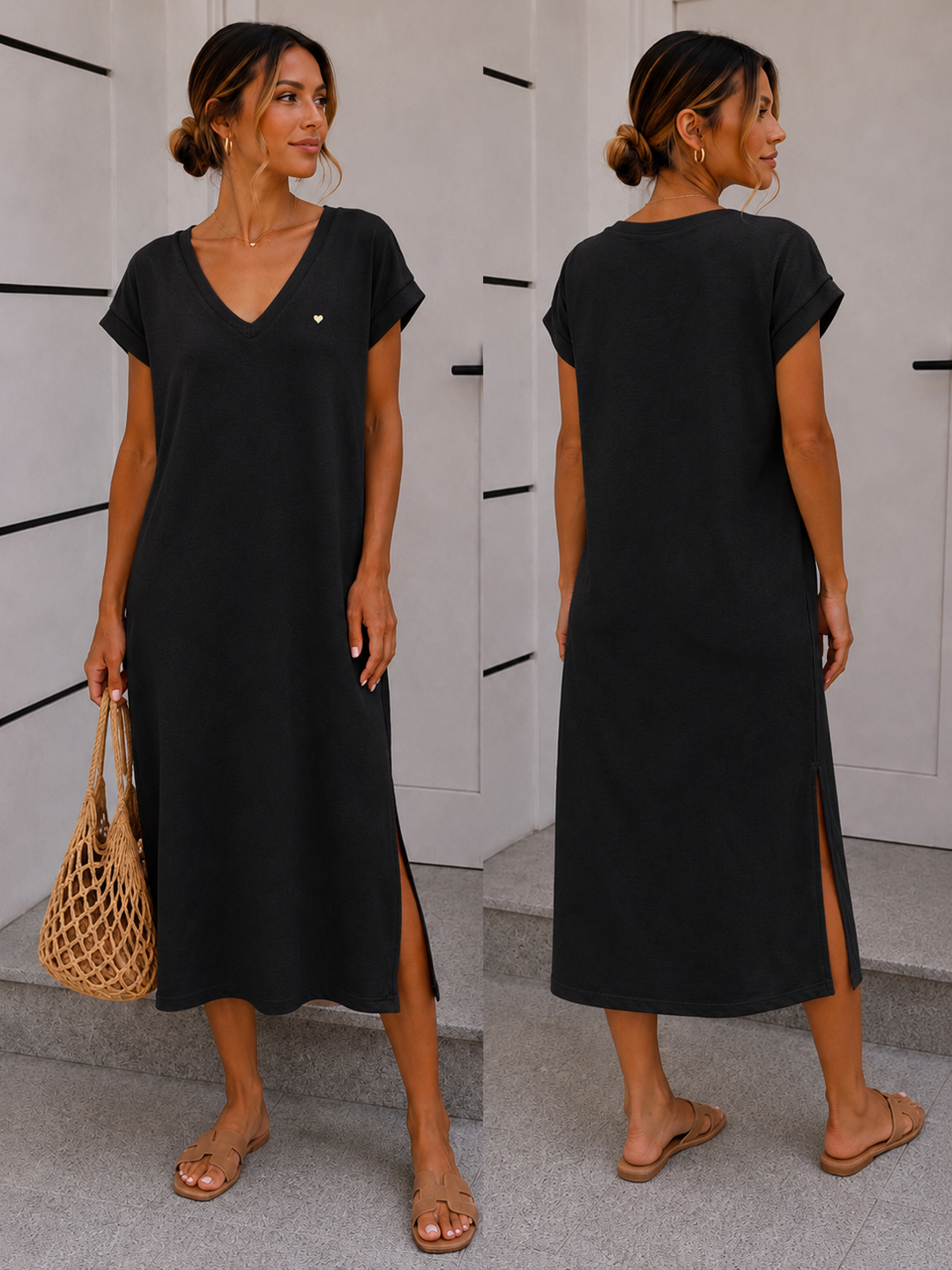 SHIRTKLEID mit V Ausschnitt - versch. Farben