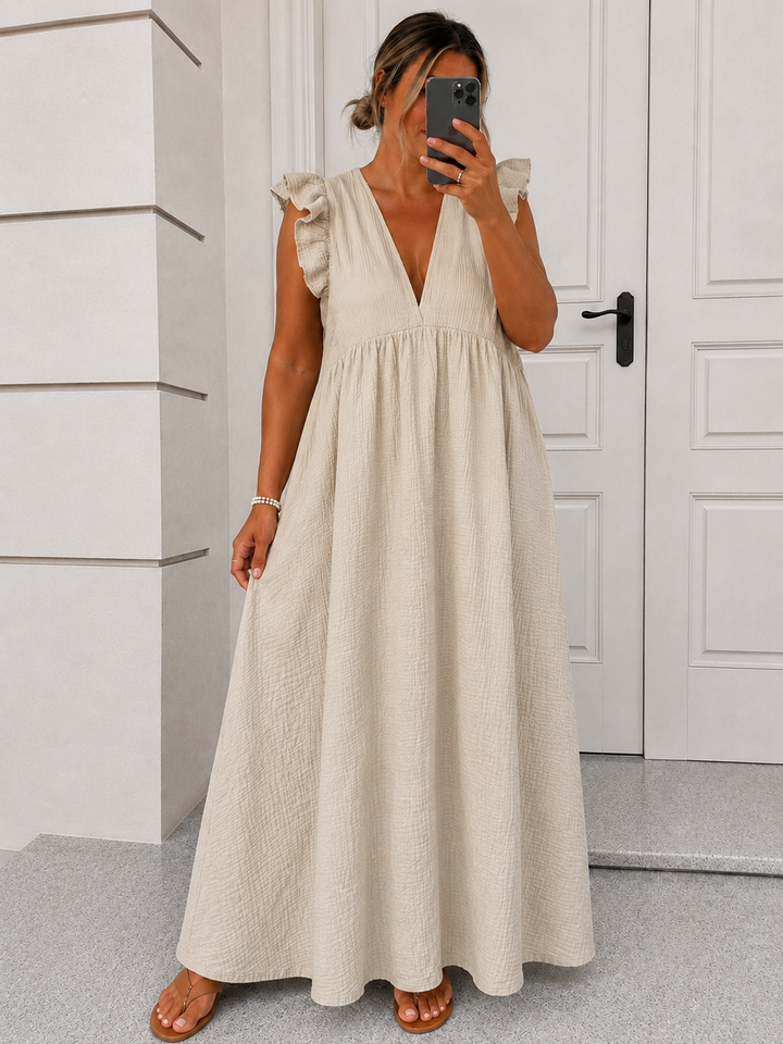 CURVY MUSSELIN RÜSCHEN KLEID - versch. Farben