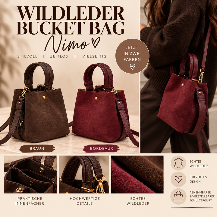 WILDLEDER BUCKET BAG NIMO - versch. Farben