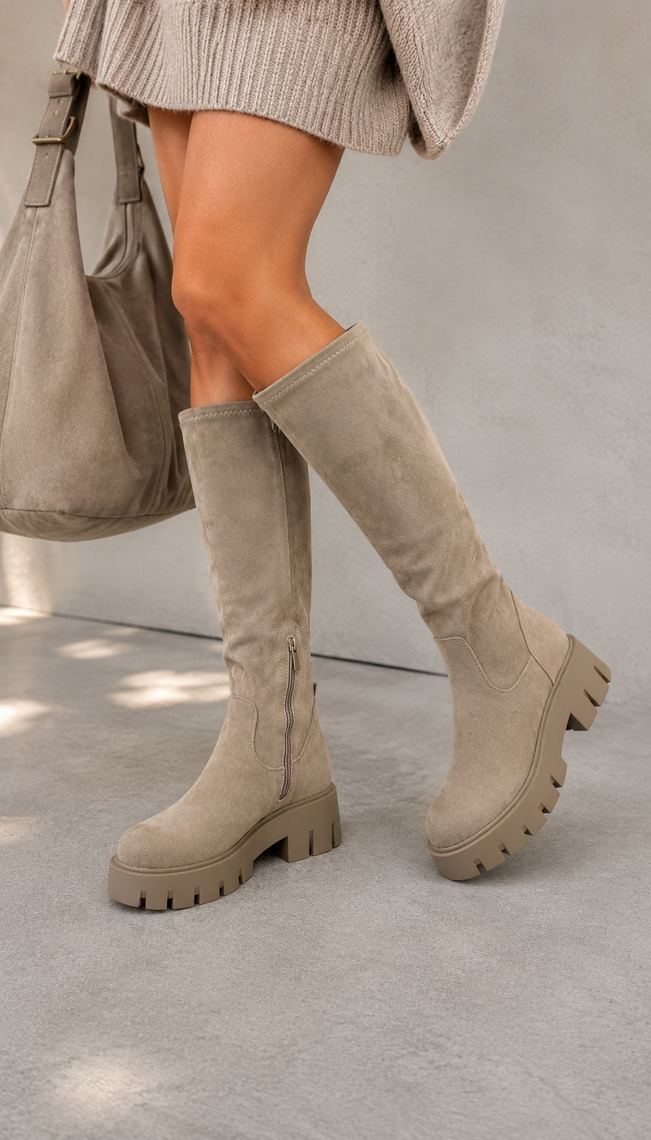 WILDLEDEROPTIK STIEFEL mit elastischen Schaft - versch. Farben