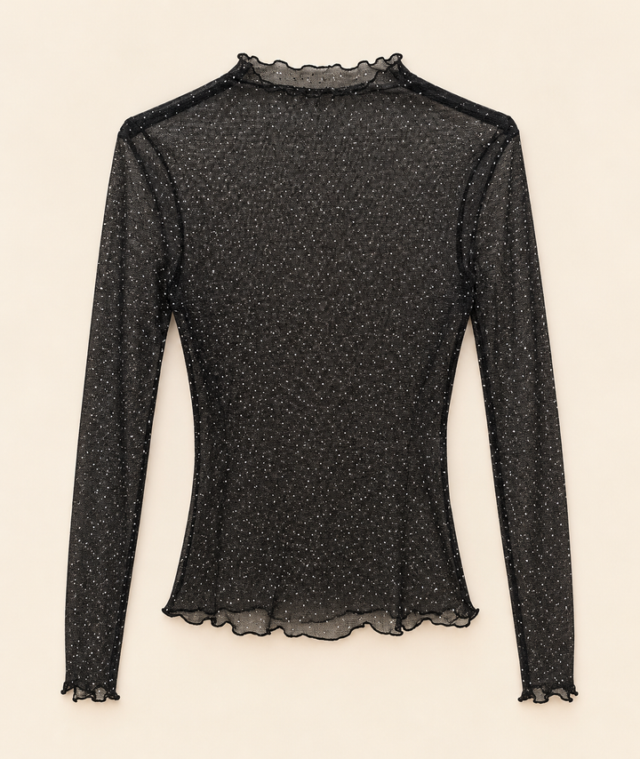 TRANSPARENTES GLITZER LANGARM SHIRT - schwarz