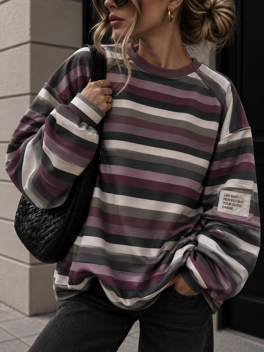 STREIFEN BERRY SWEATSHIRT - Aubergine