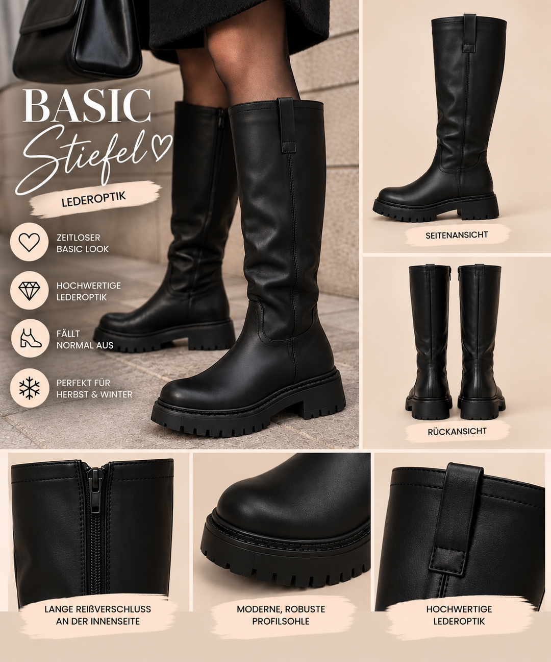 BASIC LEDEROPTIK STIEFEL - schwarz