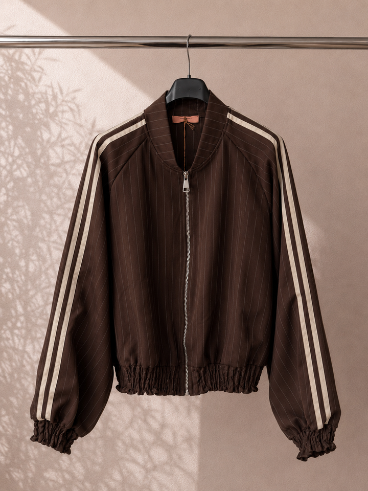 KURZE NADELSTREIFEN JACKE - braun