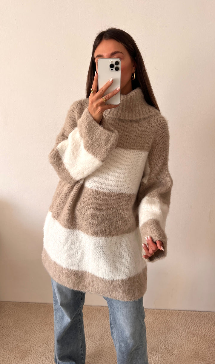 ROLLKRAGEN LONGPULLOVER COZY MIT STREIFEN - versch. Farben
