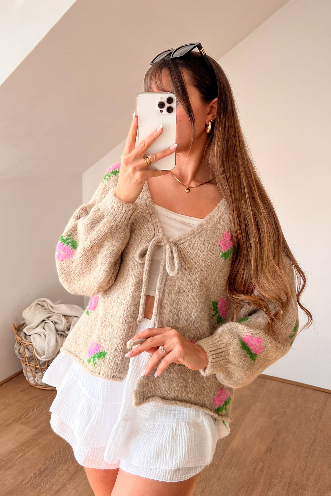 FLOWER SCHLEIFEN STRICKJACKE - taupe (M4)