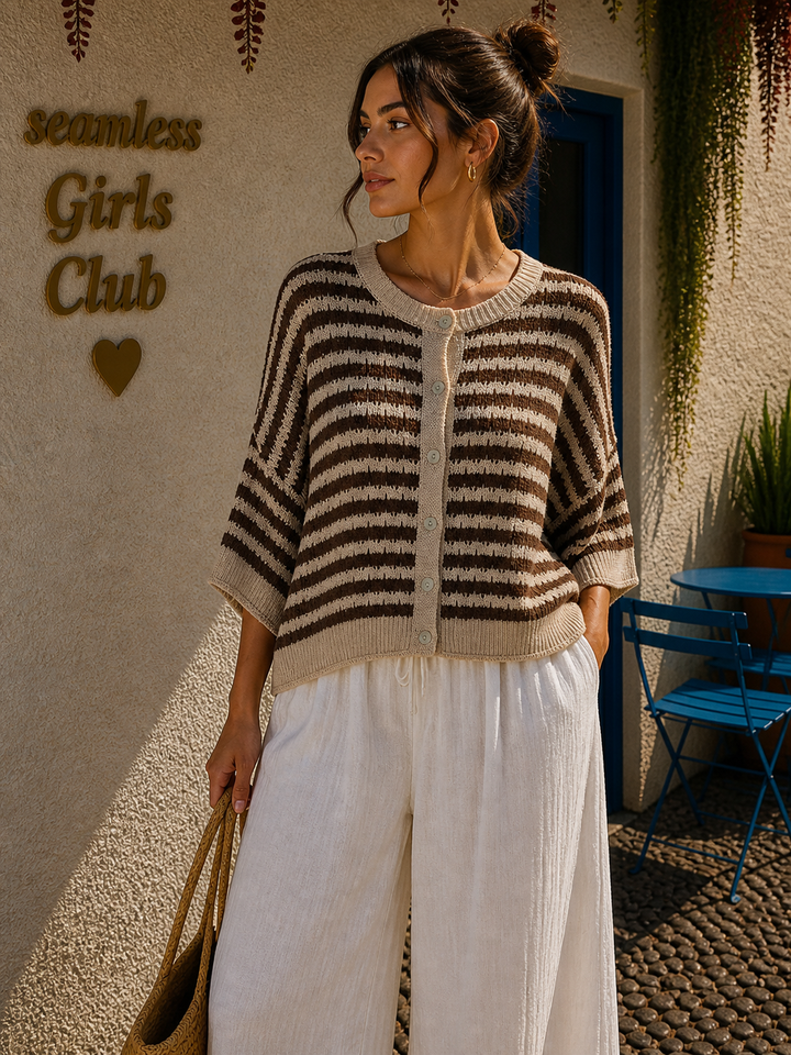 KURZARM STREIFEN STRICKJACKE - versch. Farben