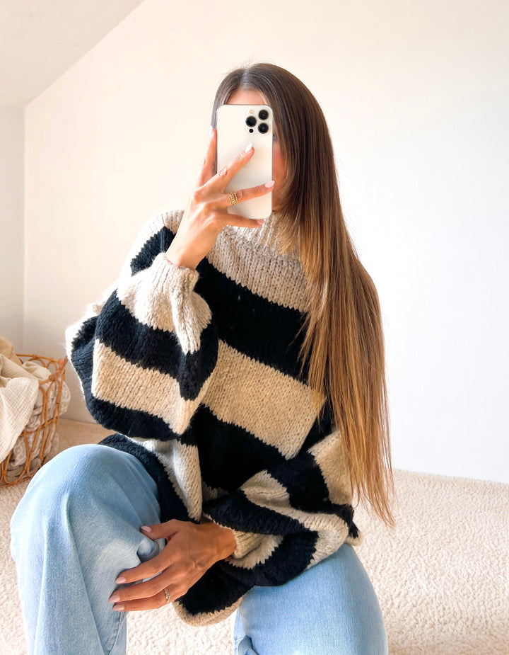 STREIFEN STRICKPULLOVER MAIRA - taupe schwarz
