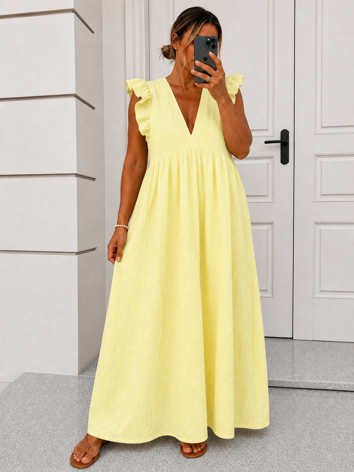 CURVY MUSSELIN RÜSCHEN KLEID - versch. Farben
