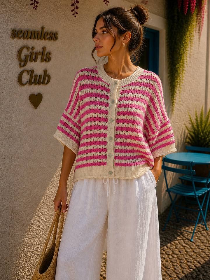 KURZARM STREIFEN STRICKJACKE - versch. Farben