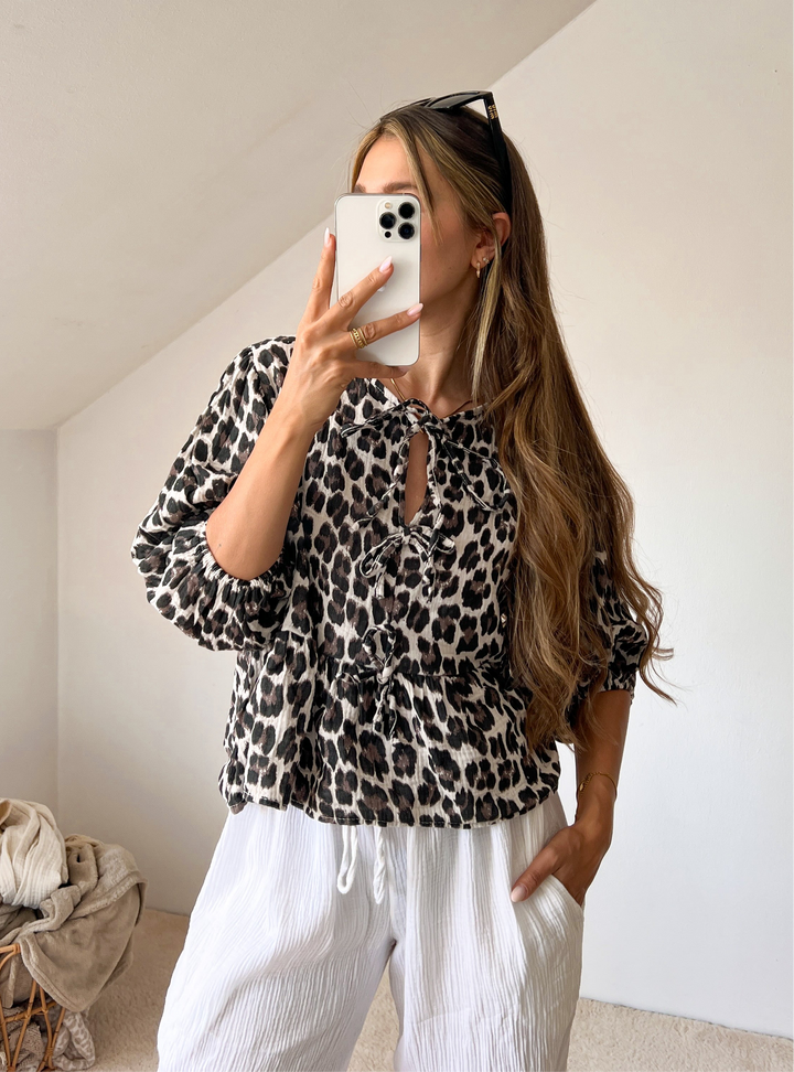 LEO MUSSELIN SCHLEIFEN BLUSE - beige