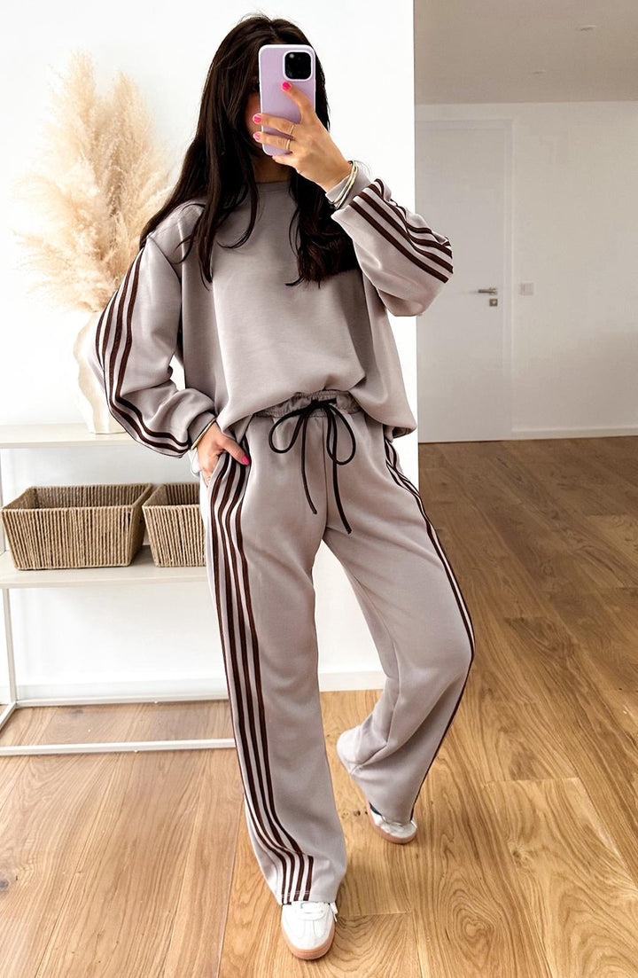 OVERSIZE SWEATSHIRT mit seitlichen Streifen - taupe