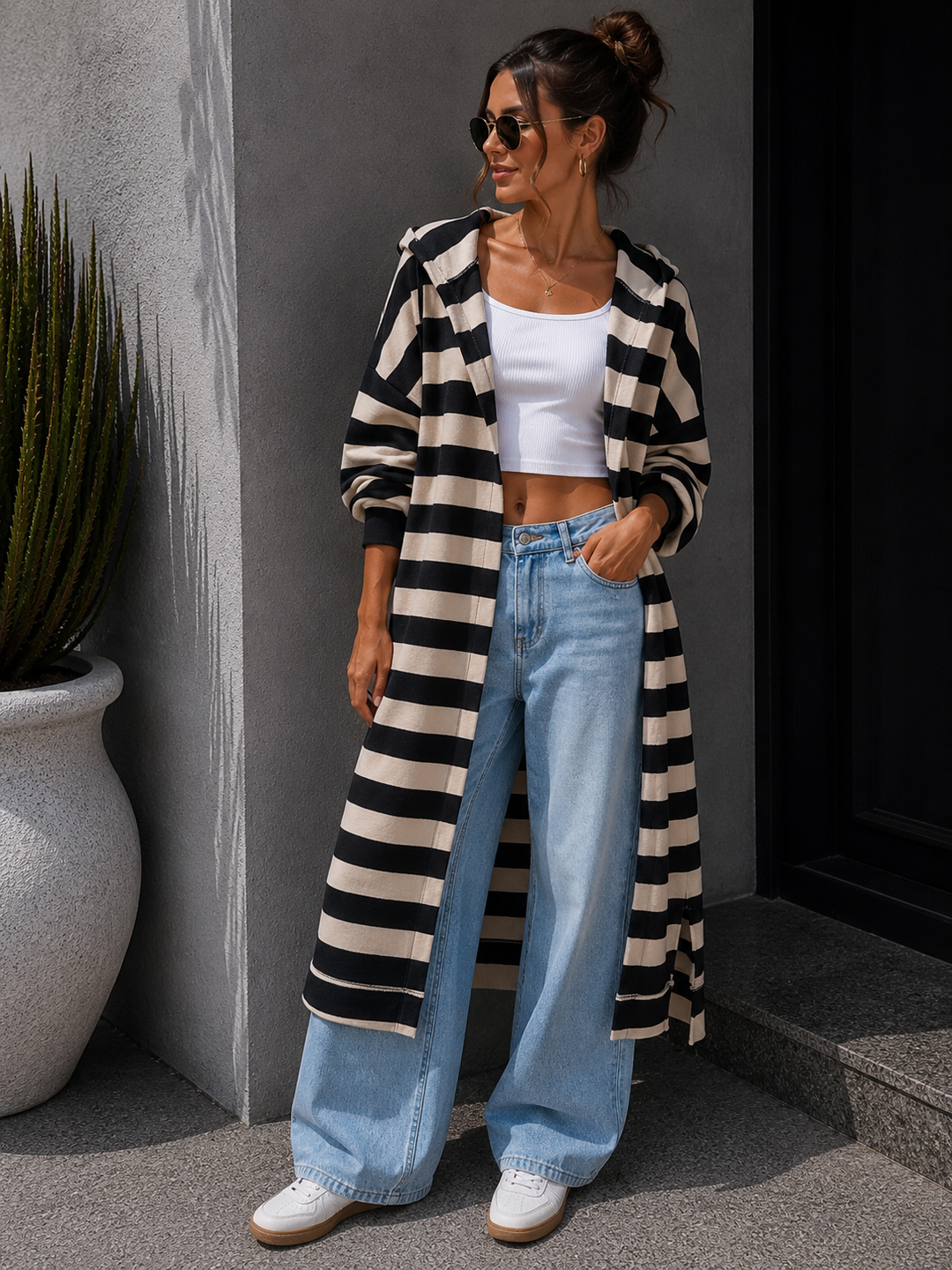 LANGE STREIFEN SWEATJACKE mit Kapuze - versch. Farben