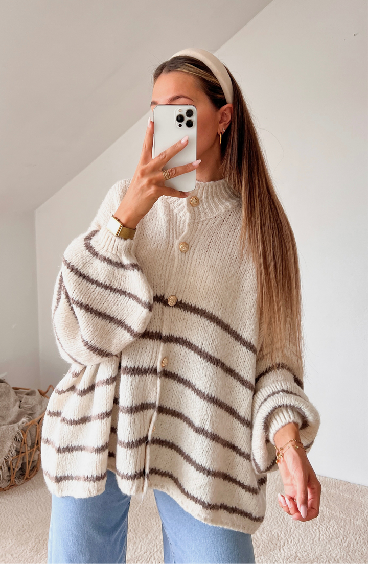 STREIFEN STRICKJACKE MAIRA - beige
