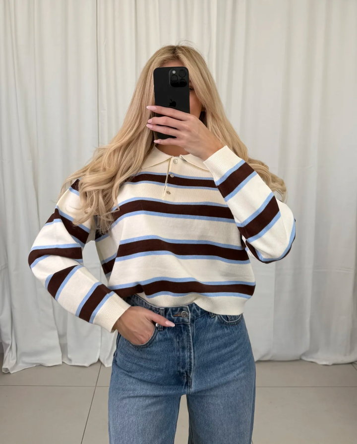 STREIFEN PULLOVER MIT KRAGEN ZAZU - versch. Farben