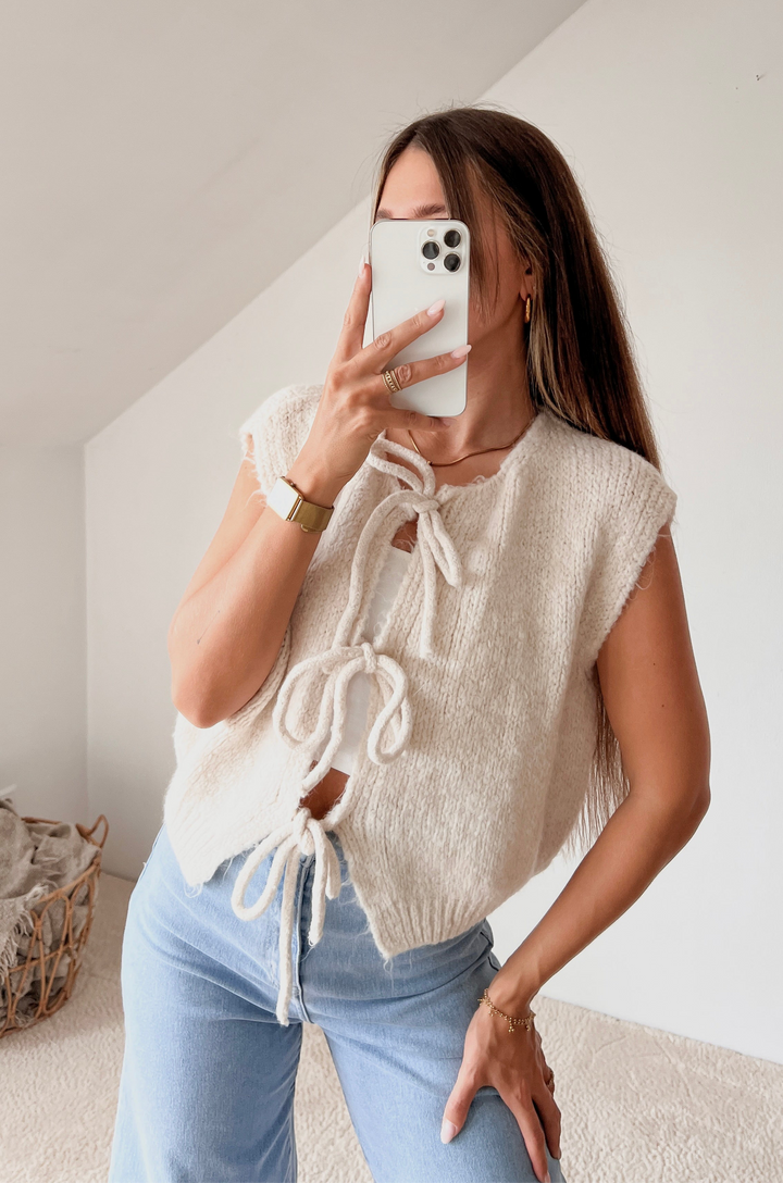 SCHLEIFEN STRICKWESTE - beige