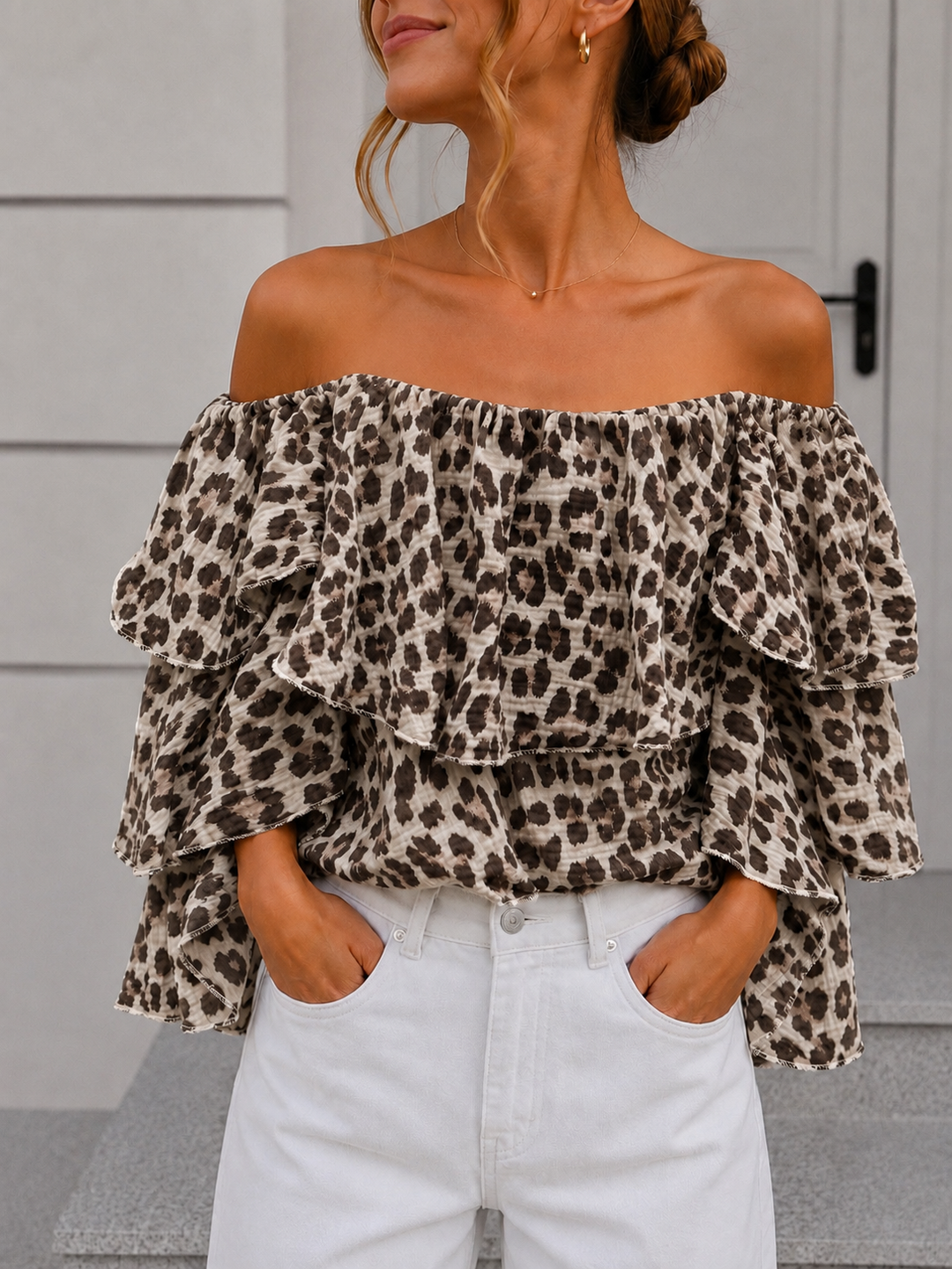 MUSSELIN LEO VOLANT BLUSE - versch. Farben