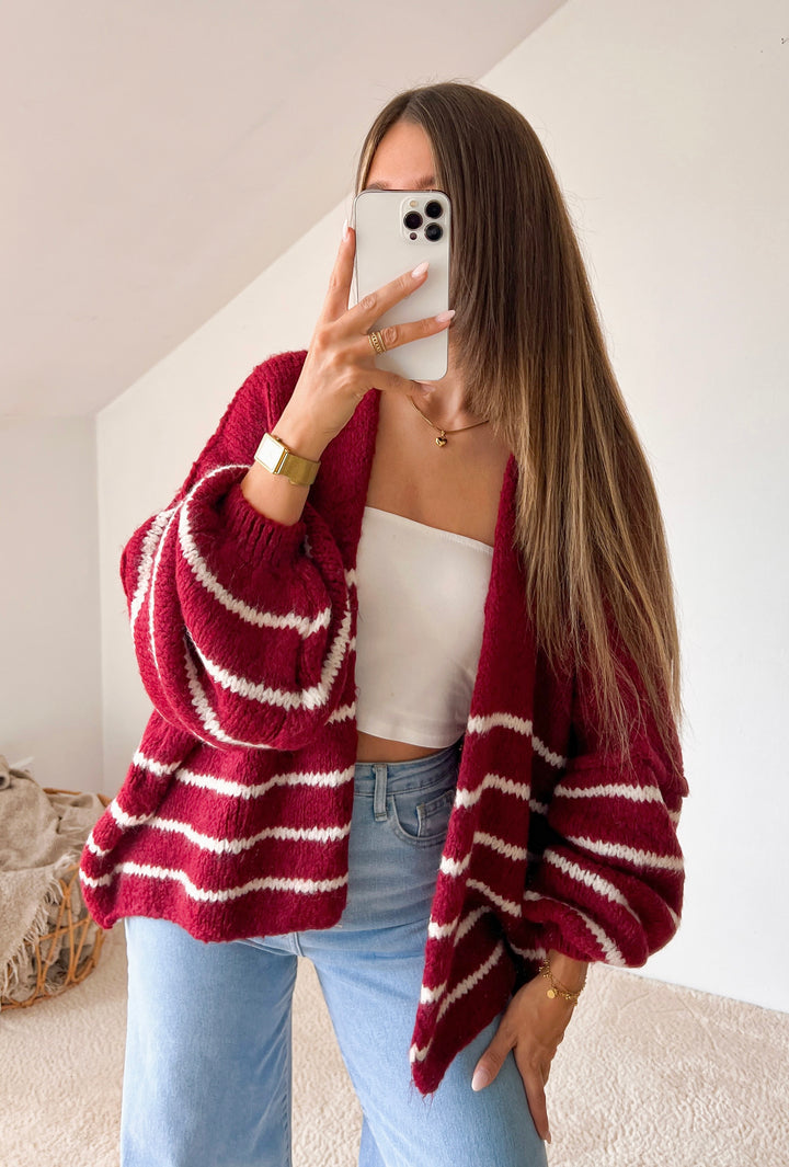 STREIFEN OVERSIZE STRICKJACKE MELLO - bordeaux
