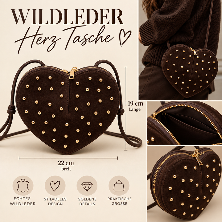 WILDLEDER HERZ TASCHE - Braun