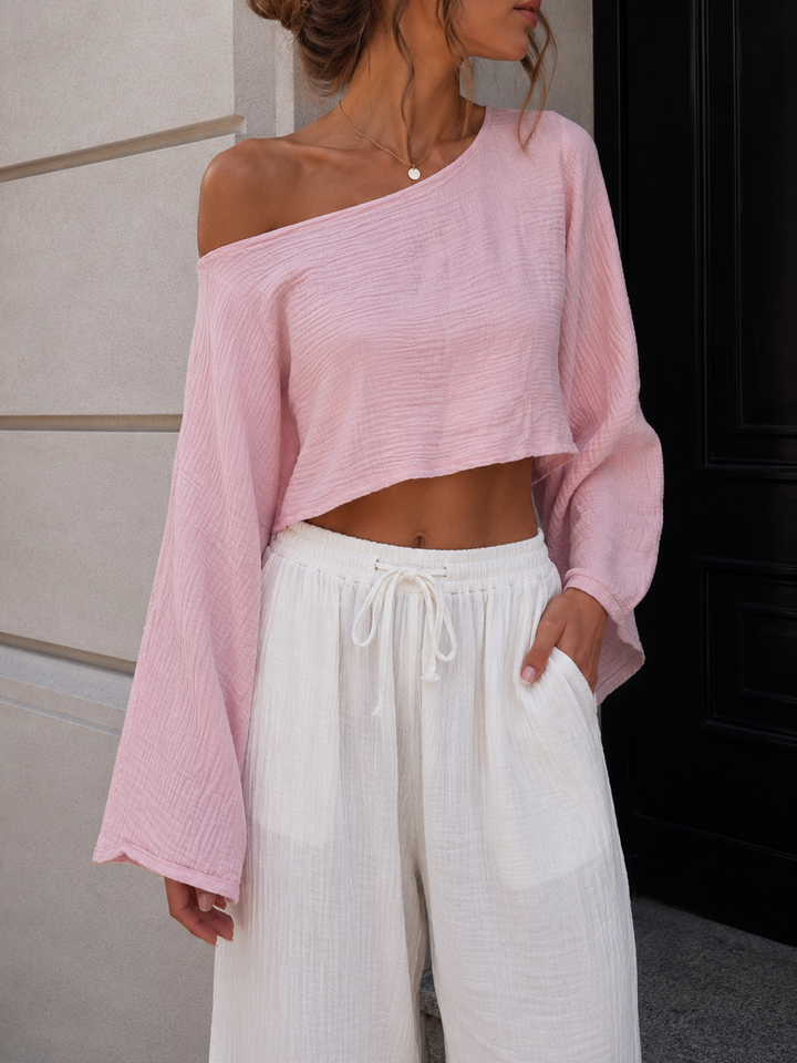 MUSSELIN CROP TOP mit langen Arm - versch. Farben
