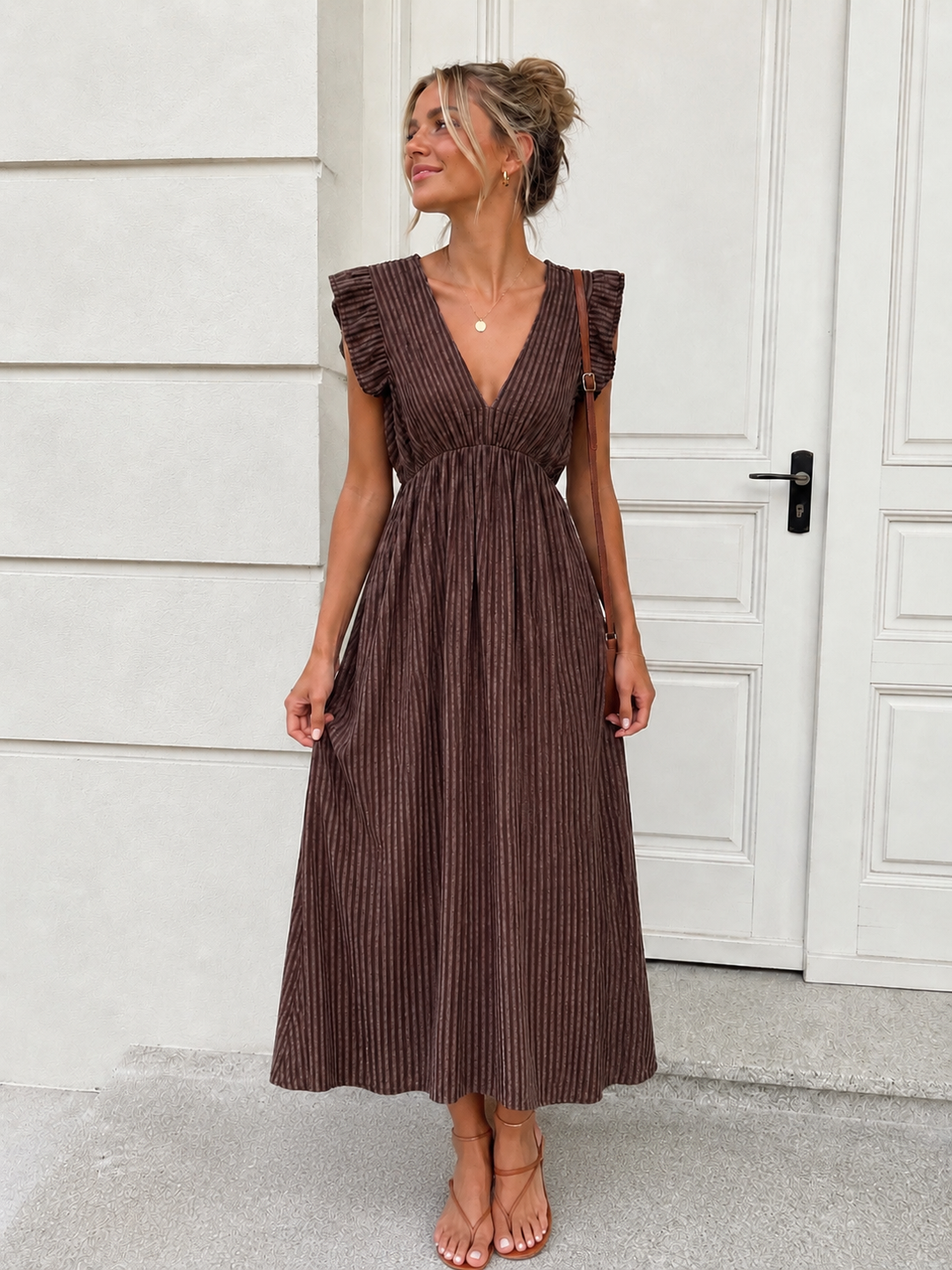 LANGES MUSSELIN KLEID mit feinen Streifen - versch. Farben