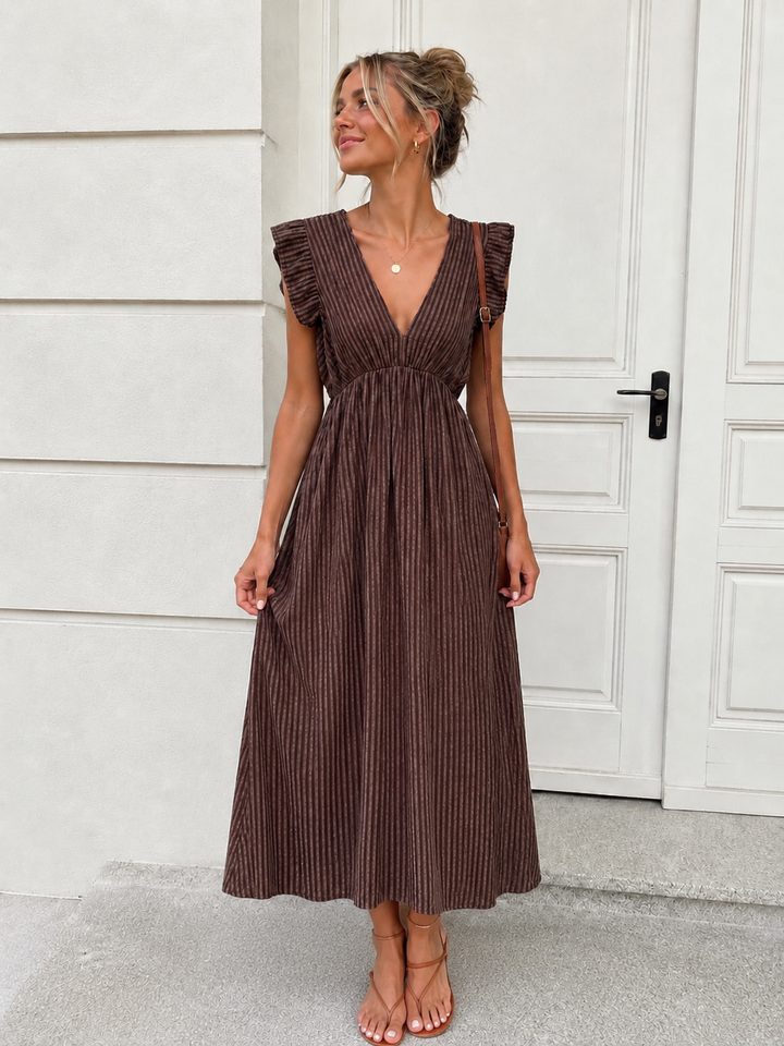 LANGES MUSSELIN KLEID mit feinen Streifen - versch. Farben