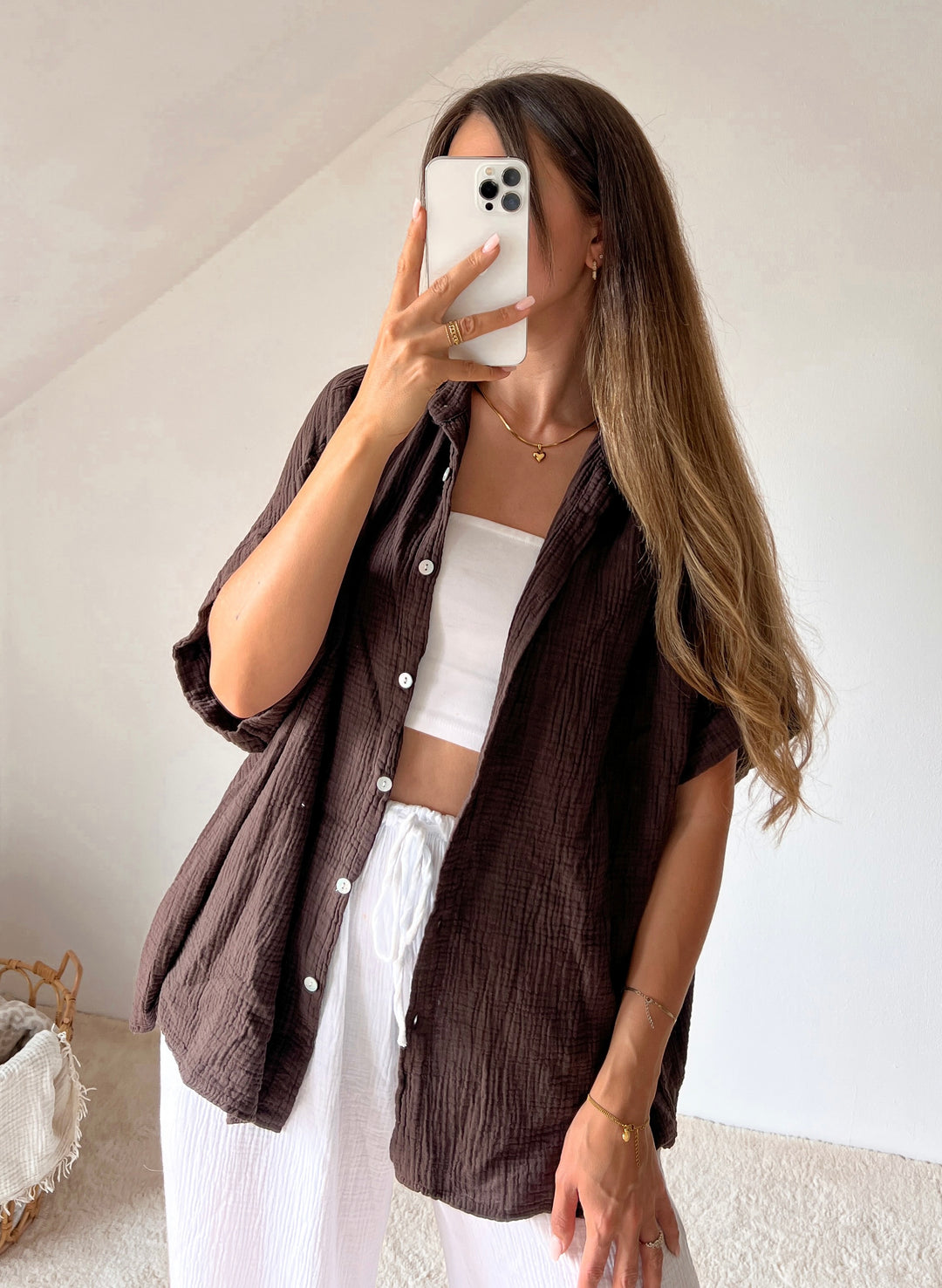 KURZARM MUSSELIN BLUSE- versch. Farben