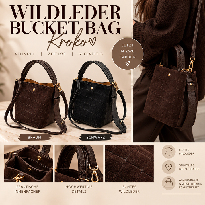 WILDLEDER KROKO BUCKET BAG - versch. Farben