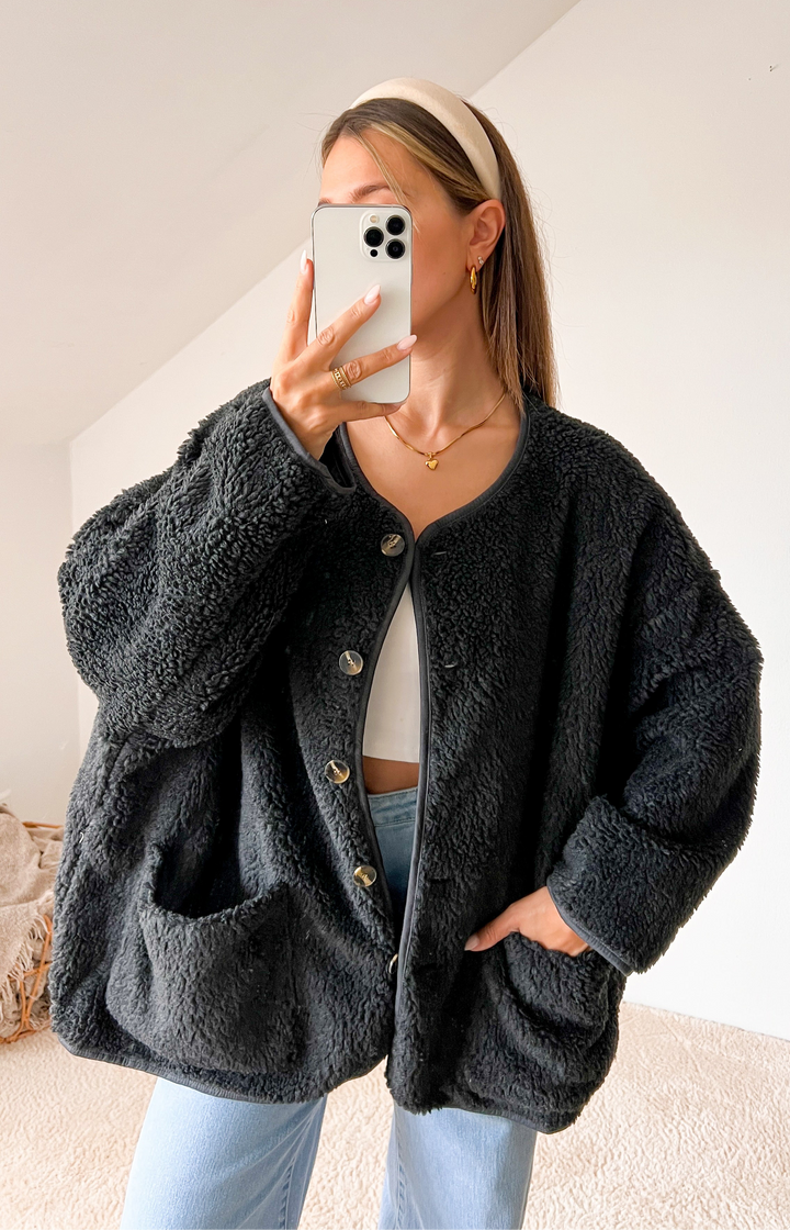 ULTRA OVERSIZE TEDDY JACKE - Dunkelgrau