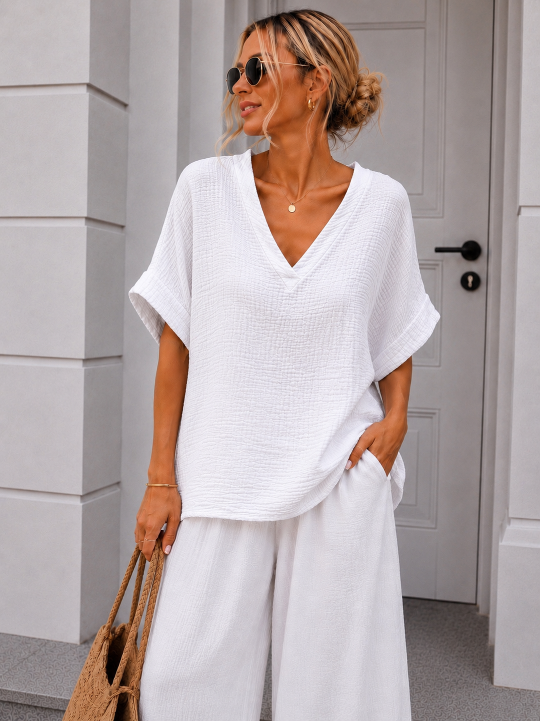 MUSSELIN SHIRT GINA mit V Ausschnitt - versch. Farben