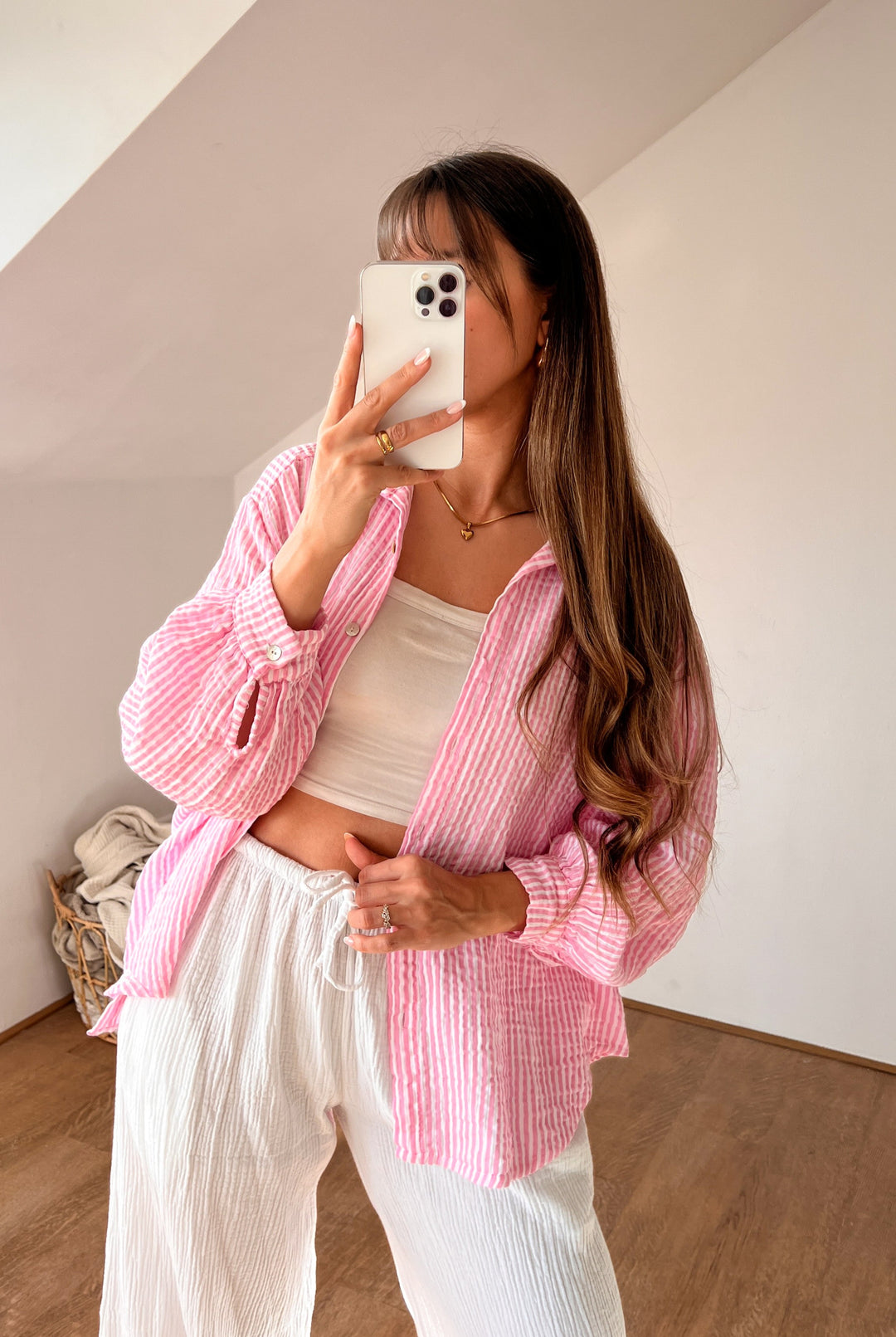 OVERSIZE STREIFEN MUSSELIN BLUSE - pink