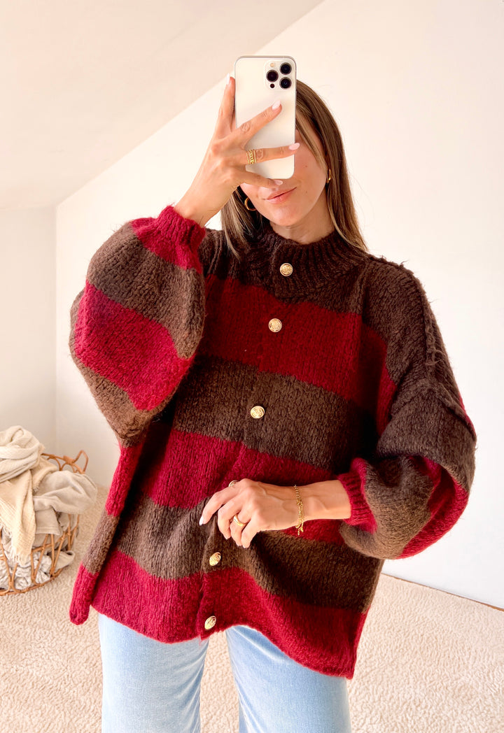 STREIFEN STRICKJACKE MAIRA - bordeaux Braun