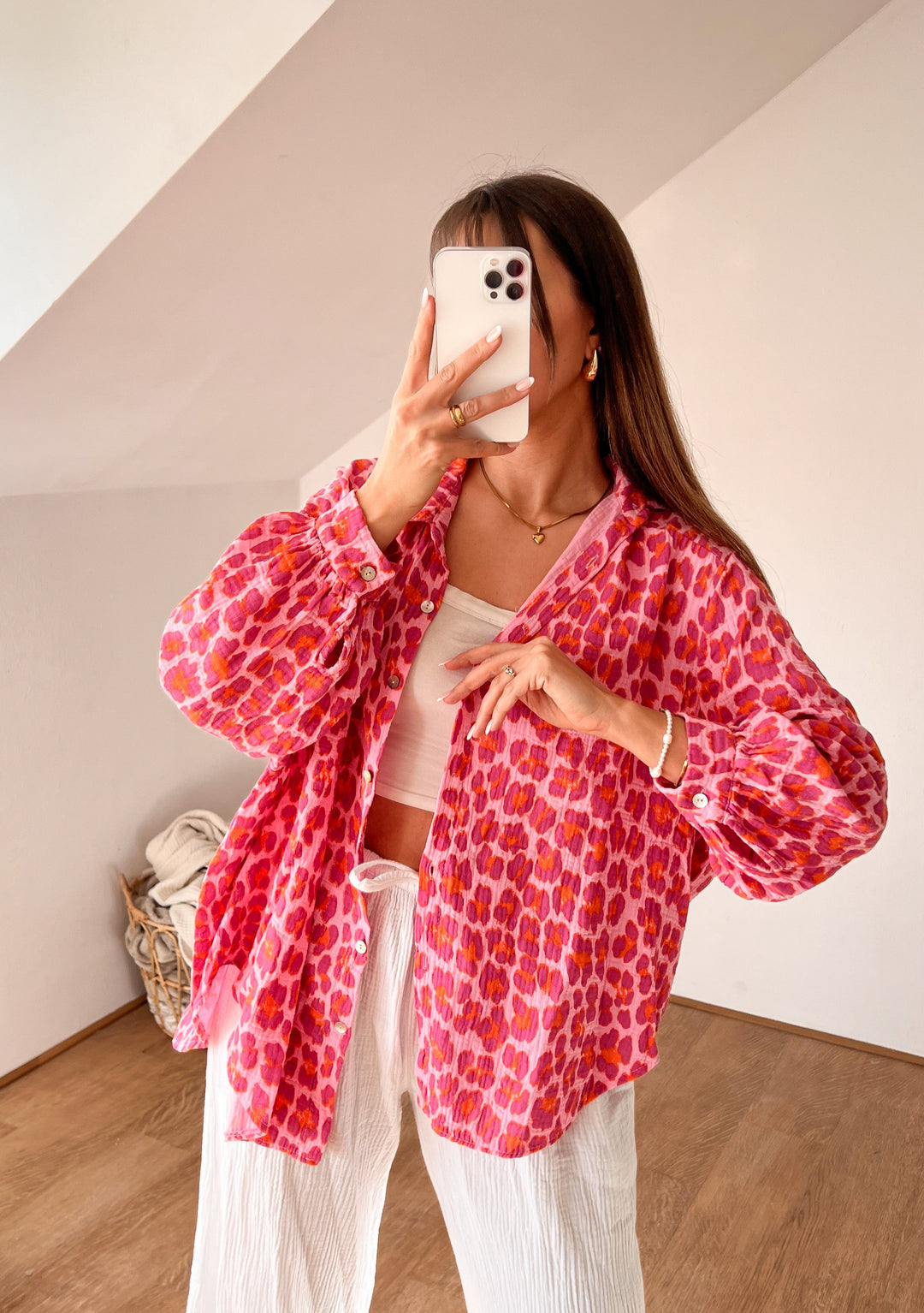 OVERSIZE LEO MUSSELIN BLUSE - pink