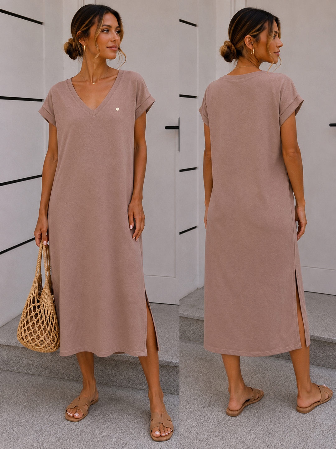 SHIRTKLEID mit V Ausschnitt - versch. Farben