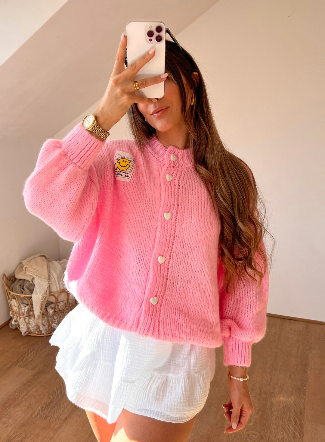 SMILE STRICKJACKE MIT HERZ - pink