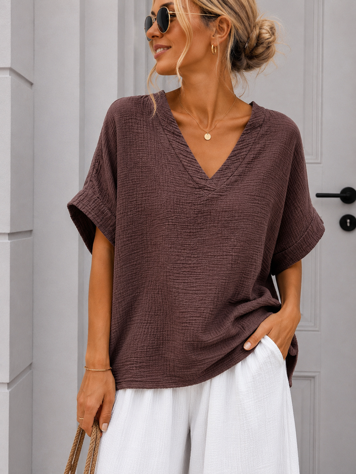 MUSSELIN SHIRT GINA mit V Ausschnitt - versch. Farben