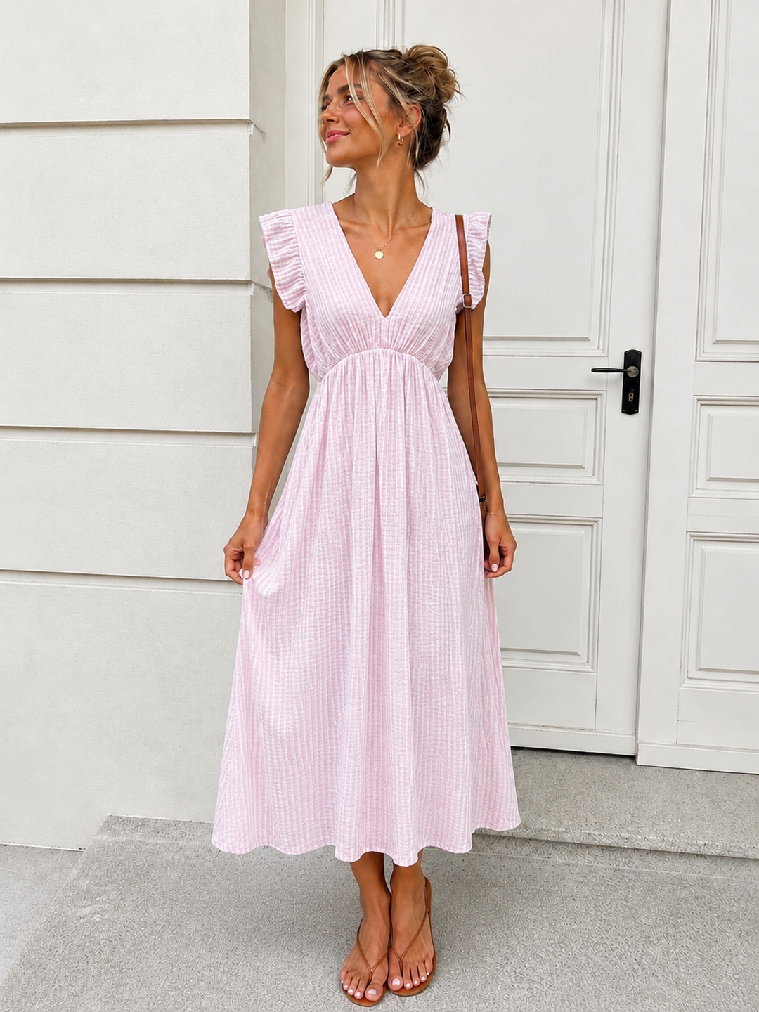 LANGES MUSSELIN KLEID mit feinen Streifen - versch. Farben